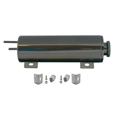 Overflow Tank - 24 oz - 10 in Tall - 3 in Diameter - 1/4 in Hose Barb Inlet - 1/4 in Hose Barb Outlet - Stainless - Black Powder Coat - Each