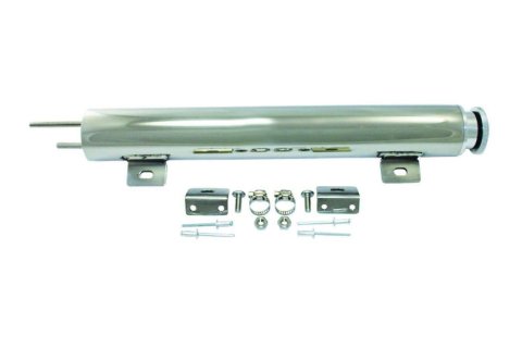 Overflow Tank - 22 oz - 15 in Tall - 2 in Diameter - 1/4 in Hose Barb Inlet - 1/4 in Hose Barb Outlet - Stainless - Polished - Each