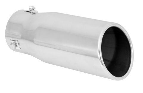Exhaust Tip - Clamp-On - 1.750 / 2.750 in Inlet - 3.5 in Round Outlets - Double Wall - Rolled Edge - Angled Cut - Stainless - Polished - Universal - Pair