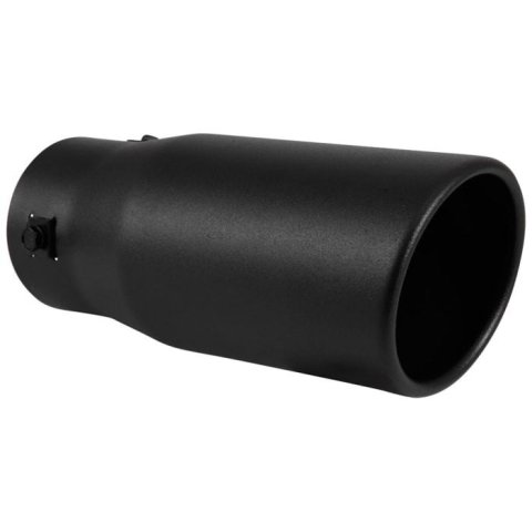 Exhaust Tip - Clamp-On - 1.75 / 2.75 in Inlet - 3.5 in Round Outlet - 8.5 in Long - Double Wall - Rolled Edge - Angled Cut - Stainless - Black Paint - Each