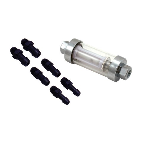 Fuel Filter - In-Line - Nylon Element - 5/16 in-3/8 in Hose Barb - Aluminum - Blue Anodized - Each
