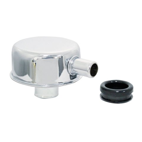 Breather - Push-In - Round - 1-1/4 in Hole - PCV - 5/8 in Evacuation Fitting - Steel - Chrome - Each