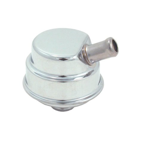 Breather - Push-In - Round - 1-1/4 in Hole - 5/8 in Hose Barb Fitting - Steel - Chrome - Mopar - Each