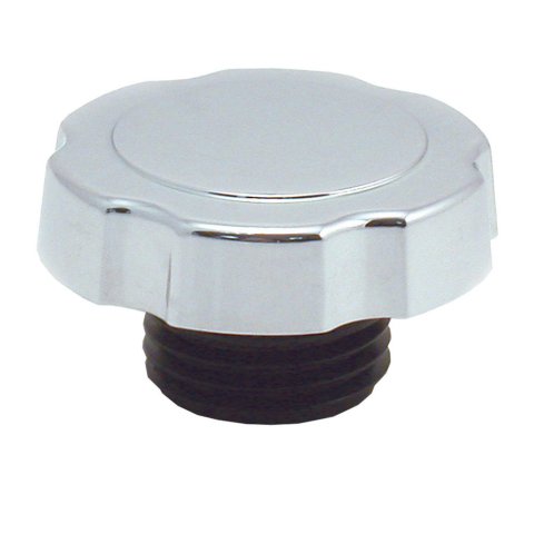 Oil Fill Cap - Screw-On - Round - Notched Grip - Plastic - Chrome - Each