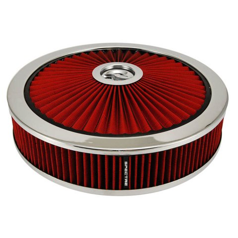 Air Cleaner Assembly - ExtraFlow - 14 in Round - 3 in Element - 5-1/8 in Carb Flange - Dropped Base - Red Synthetic - Steel - Chrome - Kit
