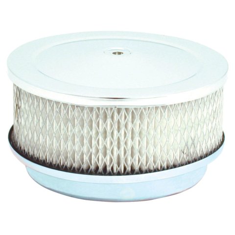 Air Cleaner Assembly - 6.375 in Round - 2.5 in Element - 5-1/8 in Carb Flange - Raised Base - Steel - Chrome - Kit