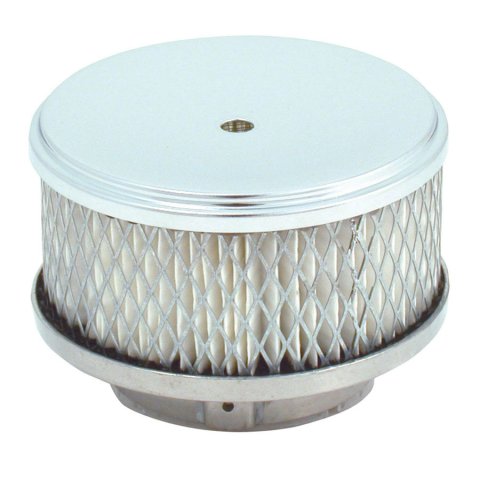 Air Cleaner Assembly - 4 x 2 - 4 in Round - 2 in Element - 2-5/8 or 2-5/16 in Carb Flange - Raised Base - Steel - Chrome - Kit