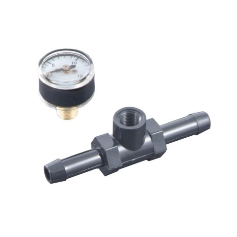 Fuel Pressure Gauge - 0-15 psi - Mechanical - Analog - 1-1/2 in Diameter - 1/8 in NPT Port - Hose Adapter - White Face - Kit