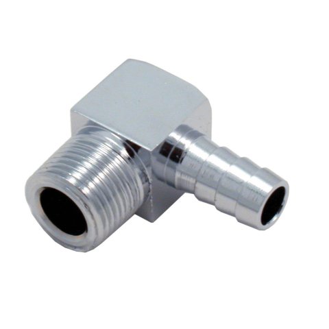 Fitting - Adapter - 90 Degree - 3/8 in NPT Male to 3/8 in Hose Barb - Steel - Chrome - Each