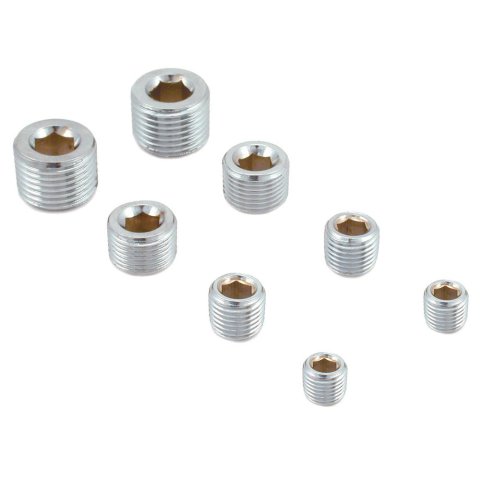 Fitting - Plug - 1/8 to 1/2 in NPT - Allen Head - Steel - Chrome - Kit