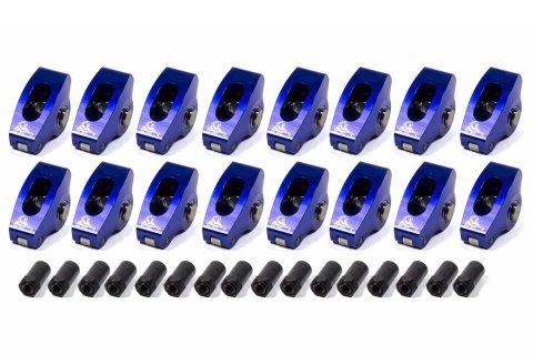 Rocker Arm - Race Series - 7/16 in Stud Mount - 1.80 Ratio - Full Roller - Aluminum - Blue Anodized - Big Block Chevy - Set of 16