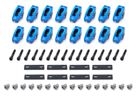Rocker Arm - Race Series - 5/16 in Pedestal Mount - 1.60 Ratio - Full Roller - Aluminum - Blue Anodized - Small Block Ford - Set of 16