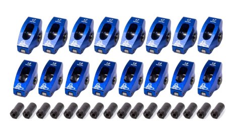 Rocker Arm - Race Series - 7/16 in Stud Mount - 1.70 / 1.60 Ratio - Full Roller - Aluminum - Blue Anodized - Small Block Chevy - Set of 16