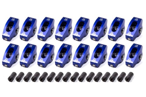 Rocker Arm - Race Series - 7/16 in Stud Mount - 1.50 Ratio - Full Roller - Aluminum - Blue Anodized - Pontiac V8 - Set of 16