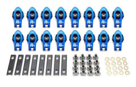 Rocker Arm - Race Series - 8 mm Pedestal Mount - 1.70 Ratio - Full Roller - Aluminum - Blue Anodized - GM LS-Series - Set of 16
