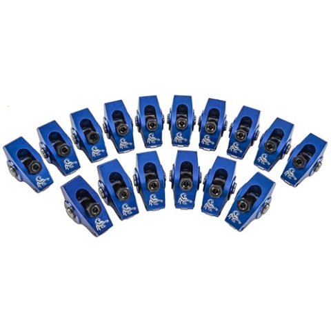Rocker Arm - Endurance Series - 7/16 in Stud Mount - 1.65 Ratio - Full Roller - Aluminum - Blue Anodized - Small Block Ford - Set of 16