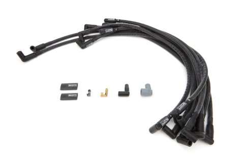Spark Plug Wire Set - High Performance - Spiral Core - 10 mm - Black - 90 Degree Plug Boots - HEI Style - Over Valve Covers - Small Block Chevy - Kit