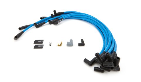 Spark Plug Wire Set - High Performance - Spiral Core - 10 mm - Blue - 90 Degree Plug Boots - HEI Style - Over Valve Covers - Small Block Chevy - Kit