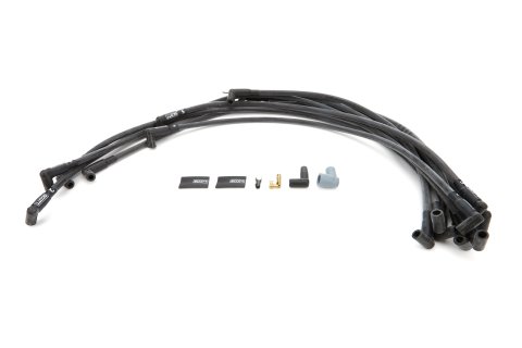 Spark Plug Wire Set - High Performance - Spiral Core - 10 mm - Black - 90 Degree Plug Boots - HEI Style - Under Headers - Small Block Chevy - Kit