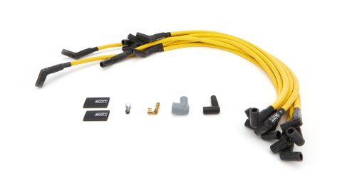 Spark Plug Wire Set - High Performance - Spiral Core - 10 mm - Yellow - 135 Degree Plug Boots - HEI Style - Over Headers - Big Block Chevy - Kit