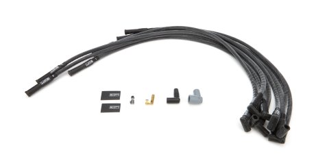 Spark Plug Wire Set - High Performance - Spiral Core - 10 mm - Black - Straight Plug Boots - HEI Style - Over Valve Covers - Small Block Chevy - Kit