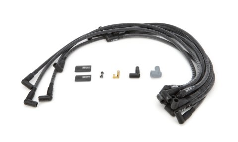 Spark Plug Wire Set - High Performance - Spiral Core - 10 mm - Black - 90 Degree Plug Boots - HEI Style - Small Block Chevy - Kit