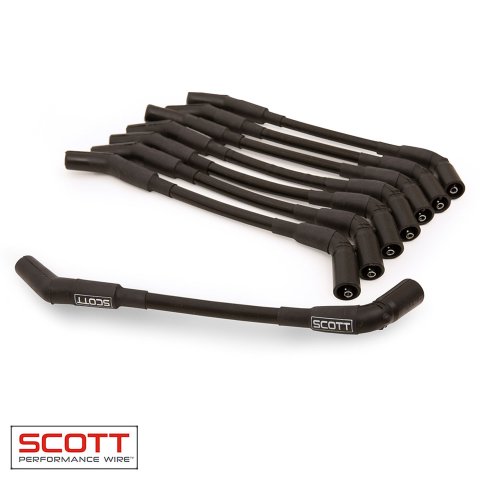 Spark Plug Wire Set - High Performance - Spiral Core - 10 mm - Black - 45 Degree Plug Boots - Coil Pack Style - GM LS-Series - Kit