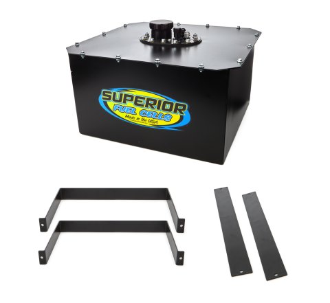 Fuel Cell and Can - 12 gal - 16.51 in Deep x 18.01 in Wide - 8 AN Male Outlet - 8 AN Male Return - 6 AN Rollover Valve - Steel - Black Powder Coat - Each
