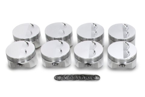 Piston - 350 Flat Top - Forged - 4.030 in Bore - 1/16 x 1/16 x 3/16 in Ring Grooves - Minus 5.00 cc - Small Block Chevy - Set of 8