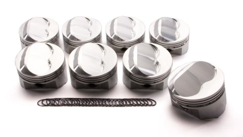 Piston - 350 Dome - Forged - 4.030 in Bore - 1/16 x 1/16 x 3/16 in Ring Grooves - Plus 11.00 cc - Small Block Chevy - Set of 8