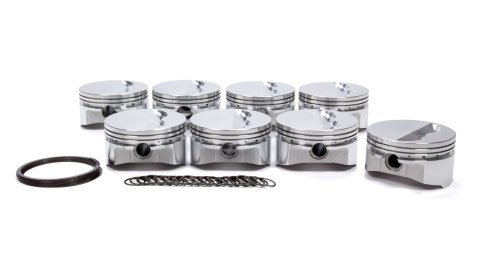 Piston - 400 Flat Top - Forged - 4.125 in Bore - 1/16 x 1/16 x 3/16 in Ring Grooves - Minus 5.00 cc - Small Block Chevy - Set of 8