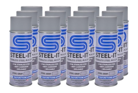 Paint - Stainless Steel in a Can - Urethane - Weldable - Non-Corrosive - Steel Gray - 12 oz Aerosol - Set of 12