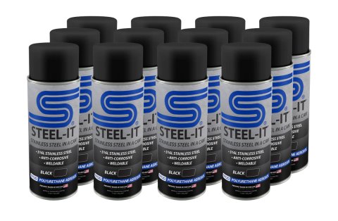 Paint - Stainless Steel in a Can - Urethane - Weldable - Non-Corrosive - Black - 12 oz Aerosol - Set of 12