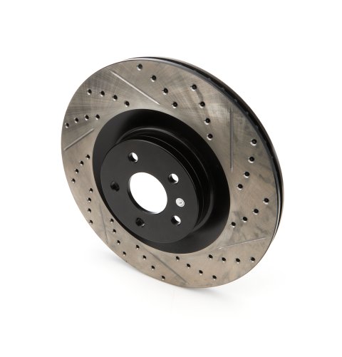 Brake Rotor - Premium - Front - Driver Side - 350 mm OD - 25 mm Thick - 5 x 108 mm Bolt Pattern - Drilled / Slotted - Iron - Black Paint - Ford Focus 2016-18 - Each