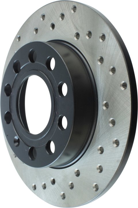 Brake Rotor - Sport - Rear - Passenger Side - Drilled - 245 mm OD - 9.9 mm Thick - 5 x 112 mm Bolt Pattern - Iron - Natural - Audi A4 2001-08 / Audi A4 Quattro 2002-2004 - Each