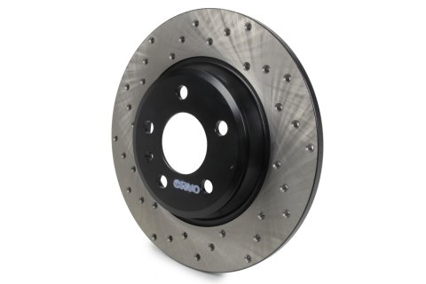 Brake Rotor - Sport Cryo - Rear - Driver Side - Drilled - 300 mm OD - 12 mm Thick - Iron - Black Paint - Various Audi Applications 2008-18 - Each