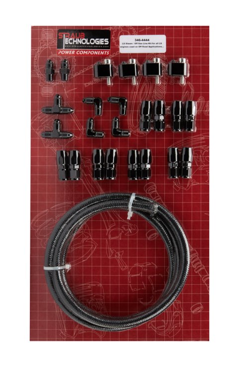 Steam Vent Kit - Fitting / Hardware / Hose - 4 Corner - Black - GM LS-Series - Kit