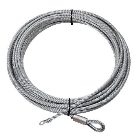 Winch Rope - 3/8 in OD - 85 ft Long - Hook Included - Steel - Galvanized - Each