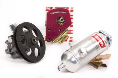 Power Steering Pump - Toyota Pump - 3 gpm - 1600 psi - Block Mount / Tank / V-Belt Pulley - Aluminum - Natural - Small Block Chevy - Kit