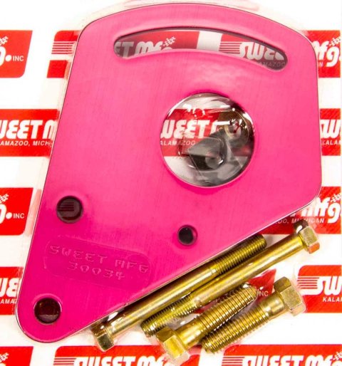 Power Steering Pump Bracket - Driver Side - Block Mount - Aluminum - Red Anodized - Small Block Chevy - Kit