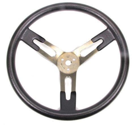 Steering Wheel - 13 in Diameter - 3 in Dish - 3-Spoke - Black Rubberized Bump Grip - Aluminum - Brushed - Each