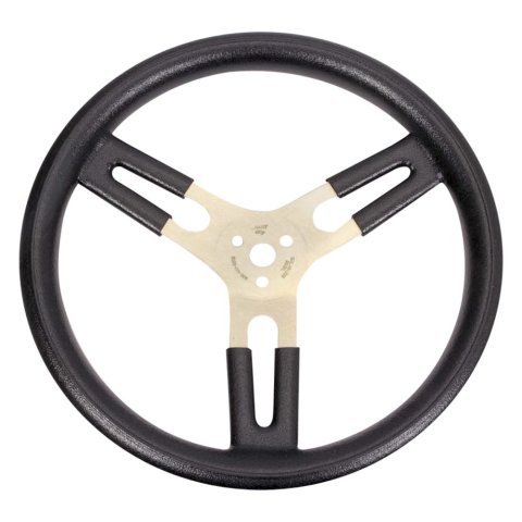 Steering Wheel - 16 in Diameter - Flat - 3-Spoke - Black Rubberized Grip - Aluminum - Brushed - Each