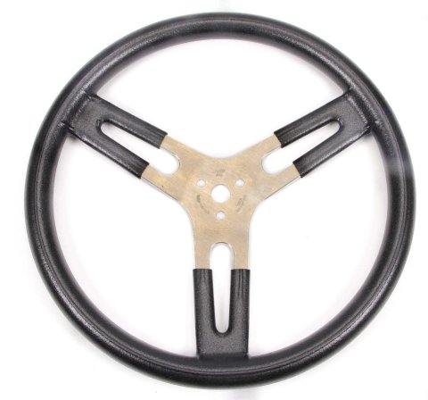 Steering Wheel - 17 in Diameter - Flat - 3-Spoke - Black Rubberized Bump Grip - Aluminum - Brushed - Each