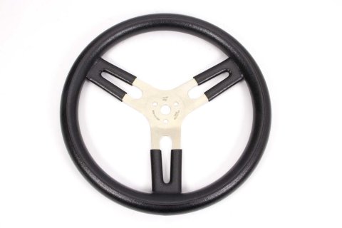 Steering Wheel - 15 in Diameter - Flat - 3-Spoke - Black Rubberized Grip - Aluminum - Brushed - Each