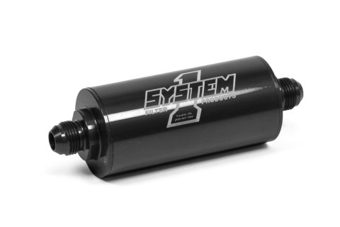 Fuel Filter - Medium Billet - In-Line - 35 Micron - Stainless Element - 8 AN Male Inlet - 8 AN Male Outlet - Aluminum - Black Anodized - Each