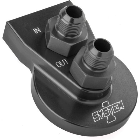 Remote Oil Filter Mount - Single Filter - 1-12 in Thread - 10 AN Male Inlet - 10 AN Male Outlet - Bolt-On - 2-Bolt Flat Mount - Aluminum - Black Anodi