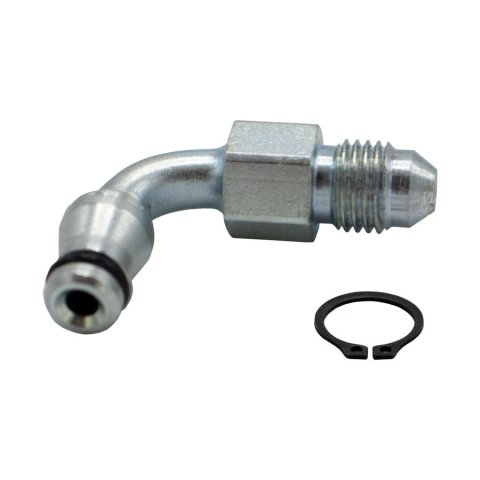 Fitting - Adapter - 79-Series - 90 Degree - 4 AN Male to 79-Series Master Cylinder Snap Ring - Steel - Zinc Plated - Each