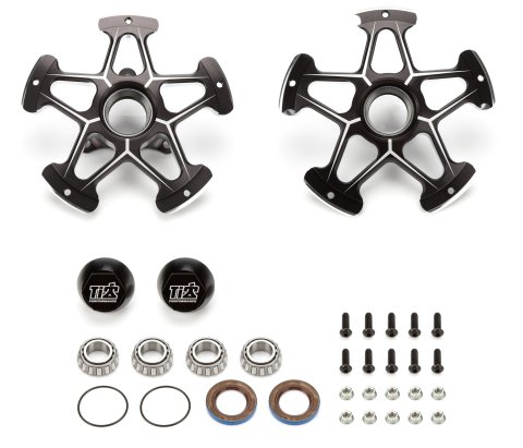 Wheel Hub - Front - 2 Direct Mount Hubs - Bearings / Dust Cap / Nuts / Races / Seals / Wheel Studs Included - Aluminum - Black Anodized - Pair