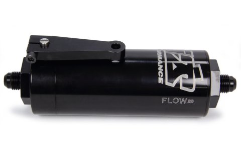 Fuel Filter - In-Line - 100 Micron - Stainless Element - 6 AN Male Inlet - 6 AN Male Outlet - Fuel Shutoff - Aluminum - Black Anodized - Each