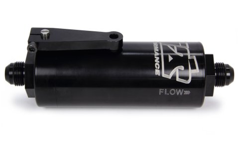 Fuel Filter - In-Line - 100 Micron - Stainless Element - 8 AN Male Inlet - 8 AN Male Outlet - Fuel Shutoff - Aluminum - Black Anodized - Each